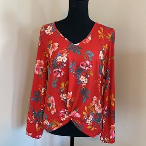 LOFT Floral Blouse With Front Twist